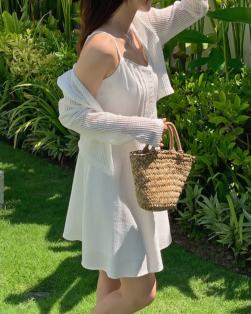 メッシュニットカーディガンレースミニワンピースセット