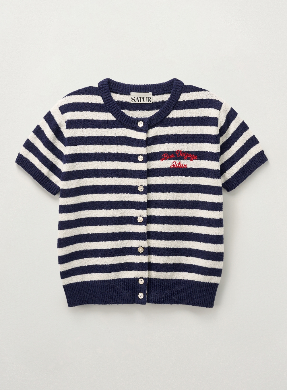 ★SATUR★ W Bon Voyage Stripe Half Knit Cardigan Navy W) Bon Voyage Stripe Half Knit Cardigan - Navy