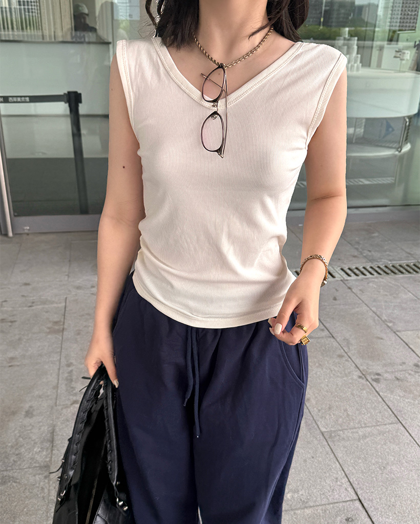 2WAYリブスリーブレスタンクトップ