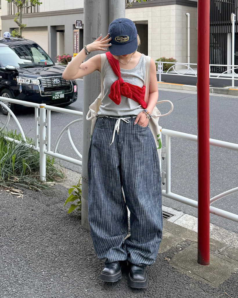 パッチポイントストライプデニムパンツ | ファッション通販