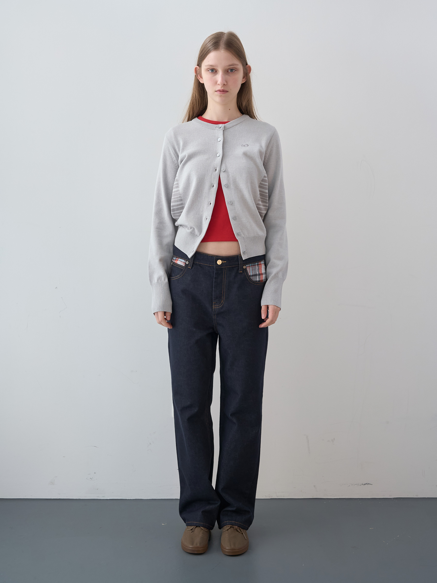 Striped Panel Cardigan (Light Grey)