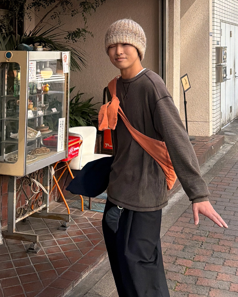 ワッフルステッチデザインロングTシャツ