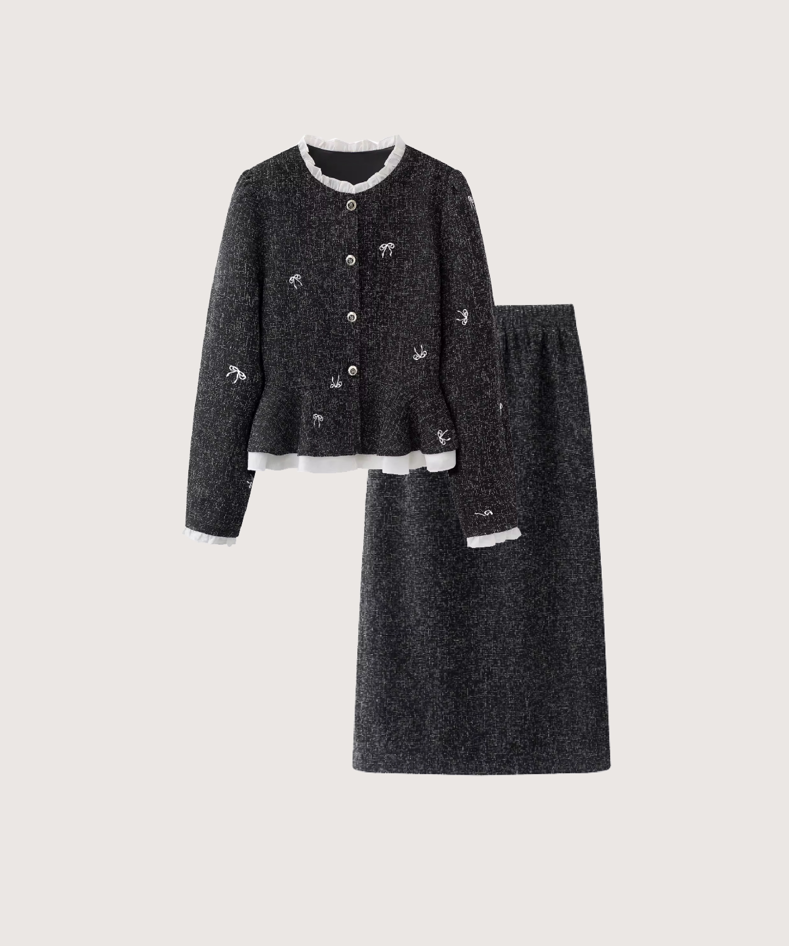 ペプラムツイードメッシュジャケットセットアップ