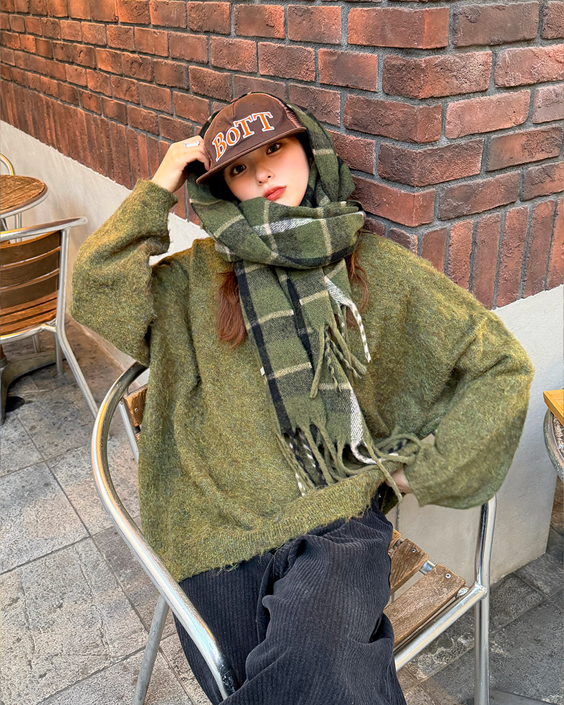 チェックウールマフラー