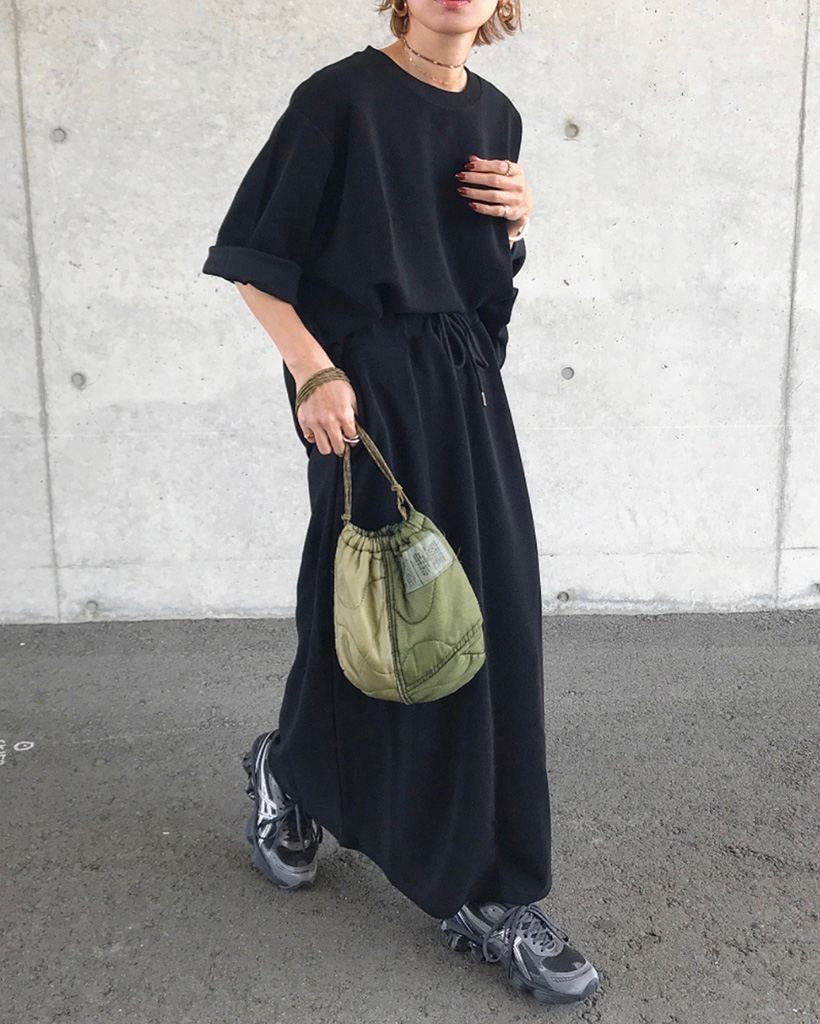 7分袖 ベーシックTシャツ＆スカート セットアップ