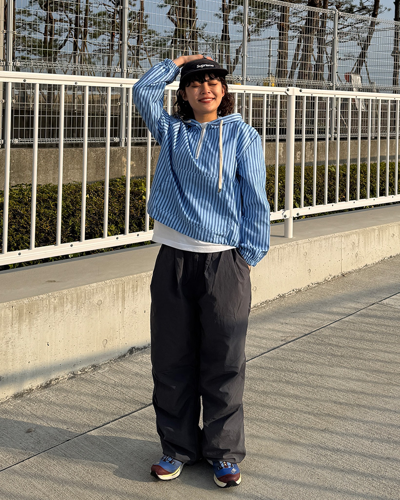 ポケットストライプハーフジップパーカー