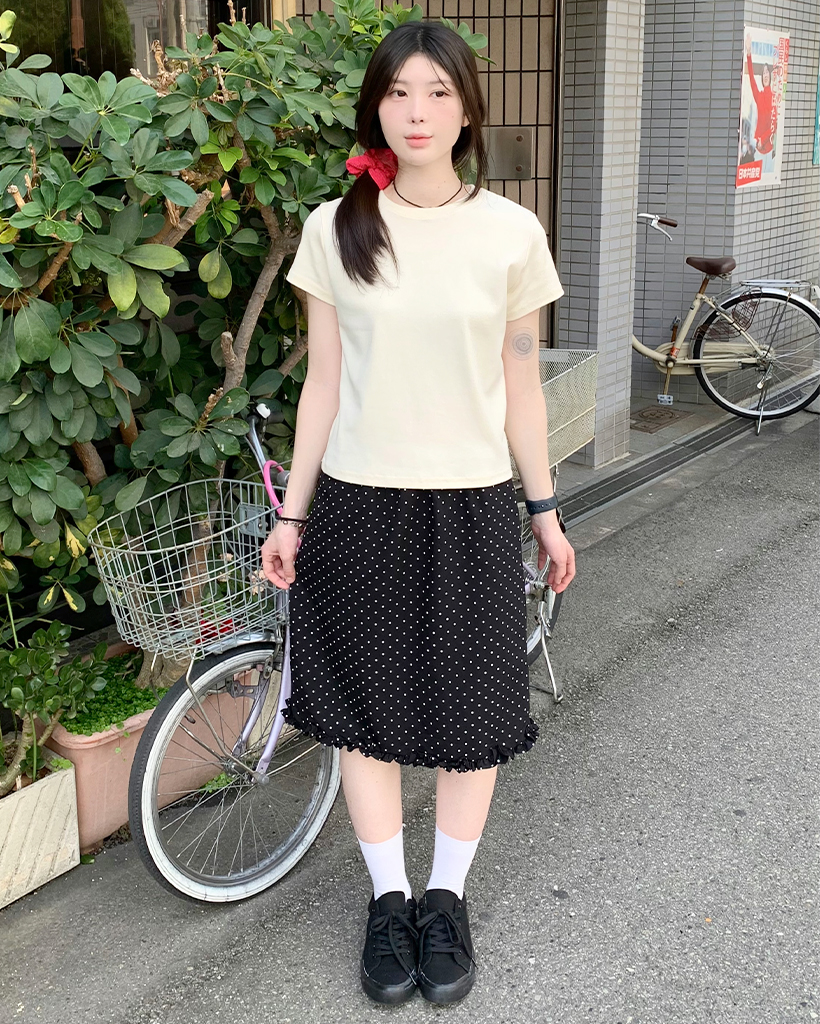 ドットフリルポイントミドルスカート