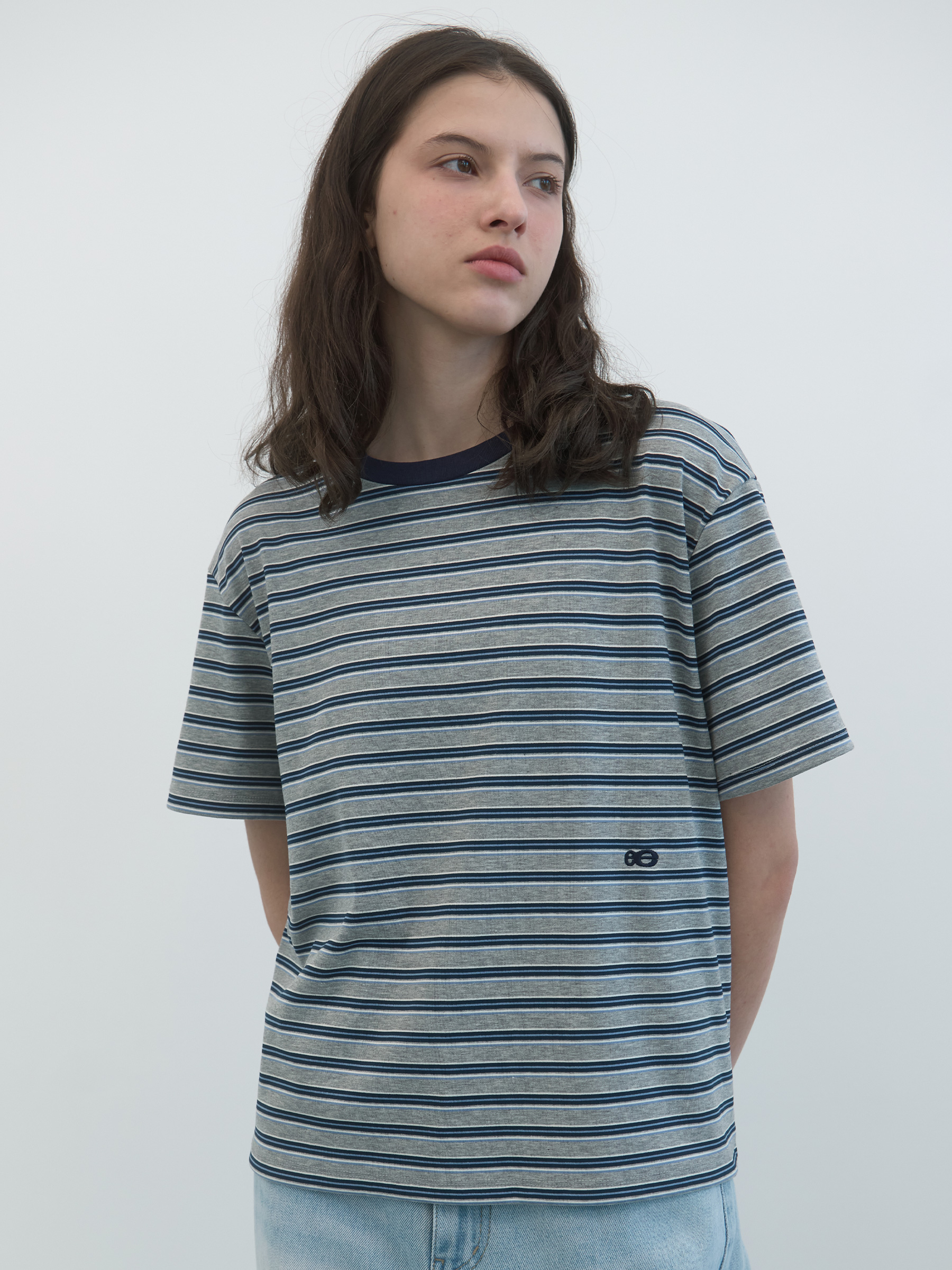 Classic Striped Boxy T-shirt (Grey)