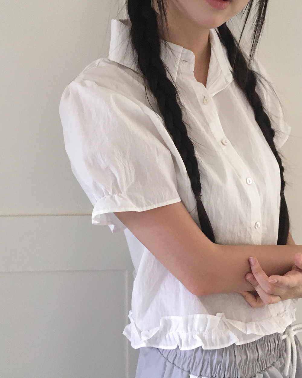 ディドルストリングアノロック半ジップアップ半そでシャツ (4color