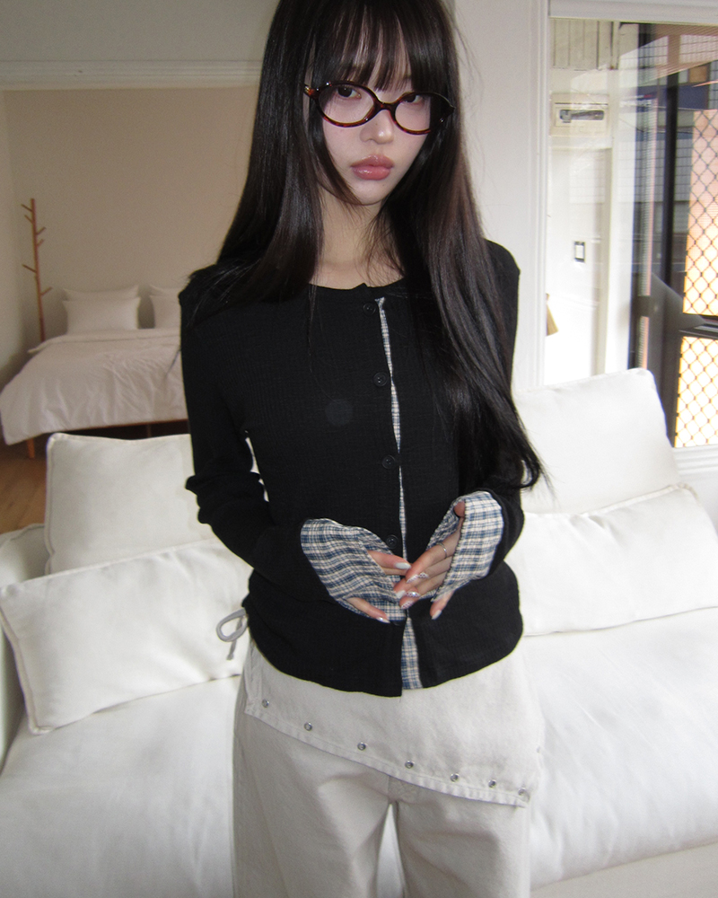 チェックレイヤードカーディガン