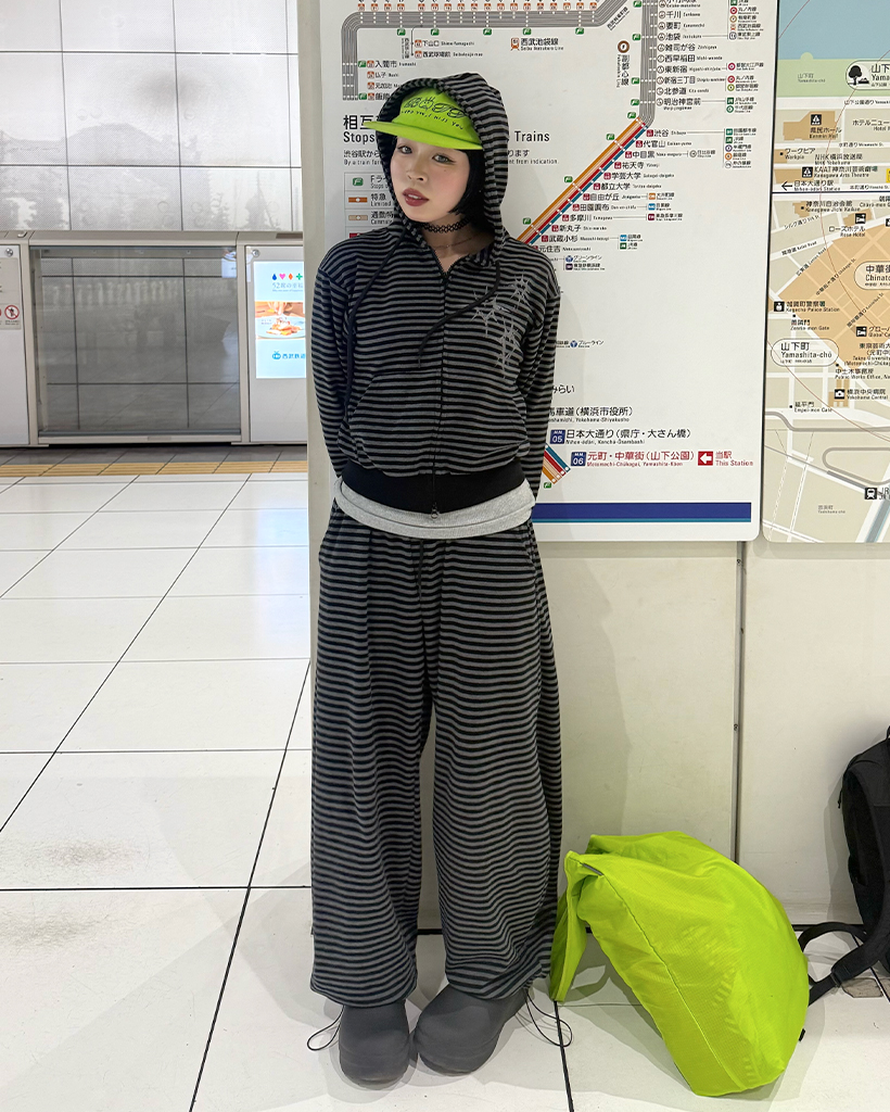 ウエストストリングワイドボーダーパンツ