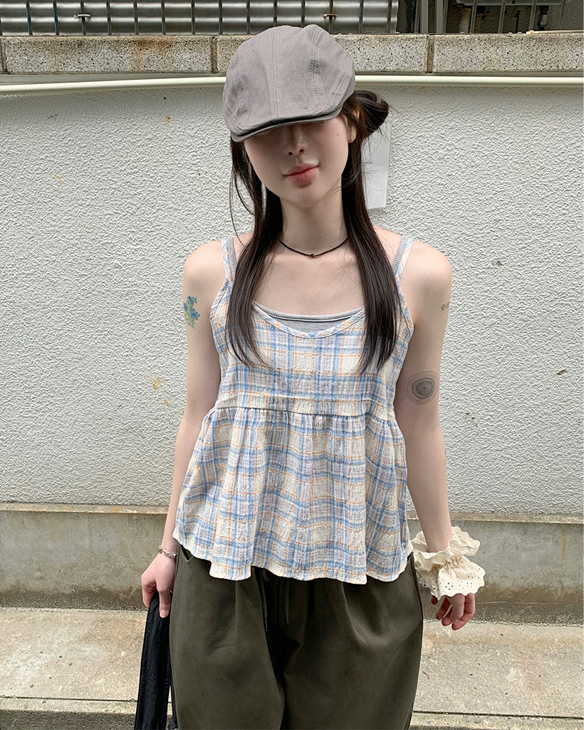 パステルチェックキャミブラウス