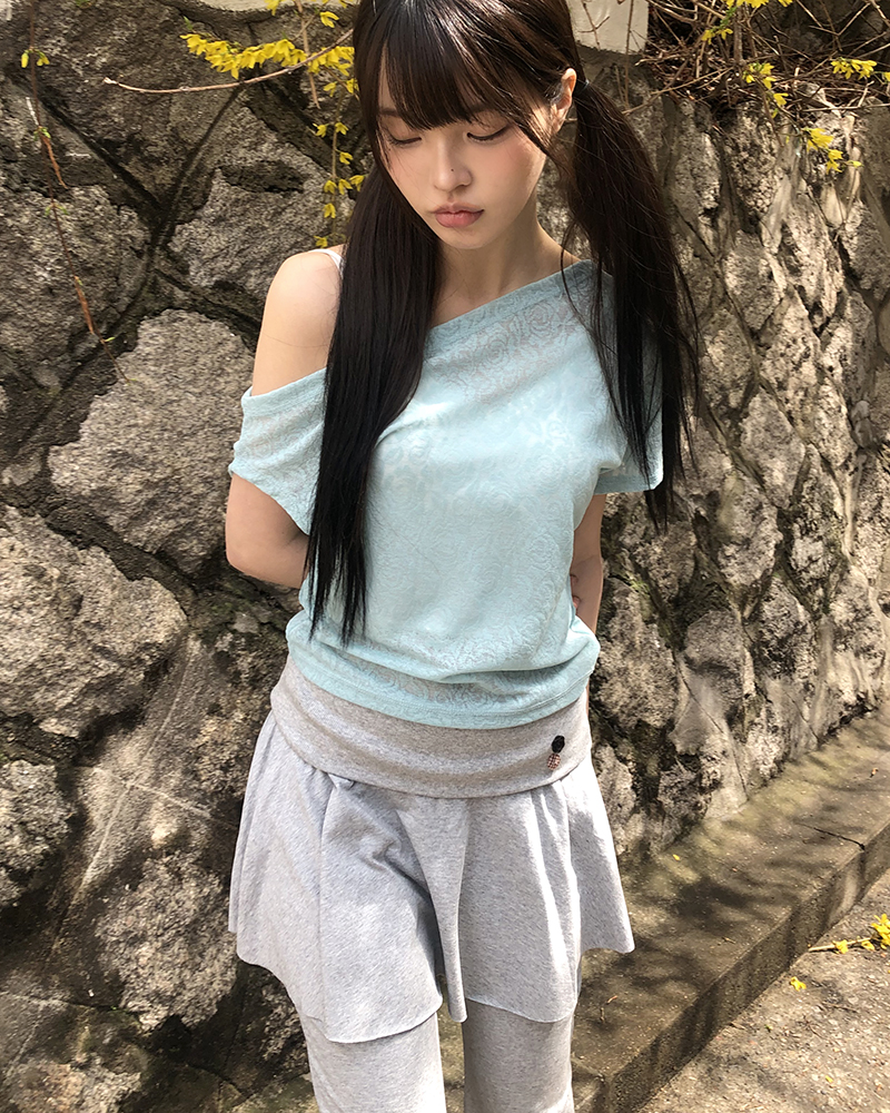 ローズレースオフショル半袖Tシャツ
