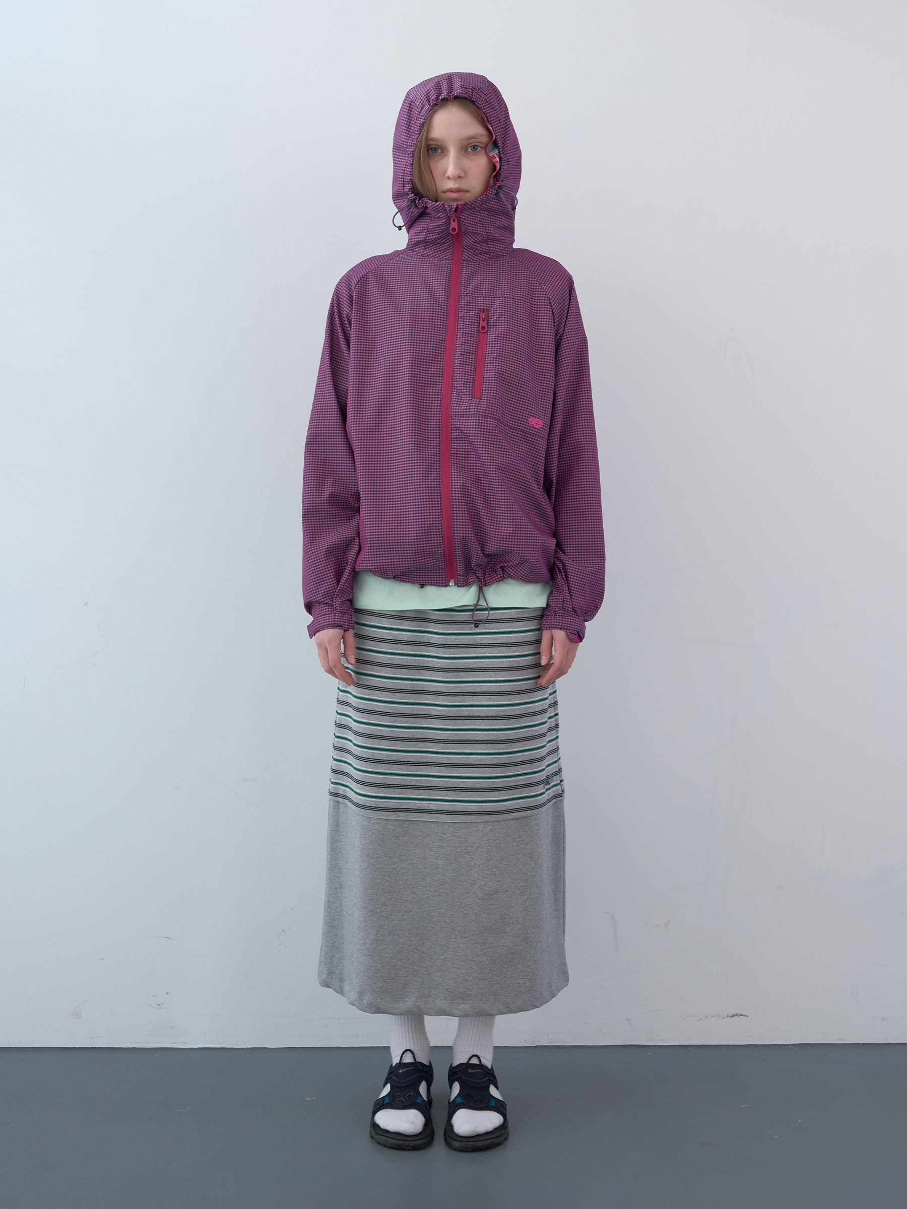 Mixed Striped Long Skirt (Grey)