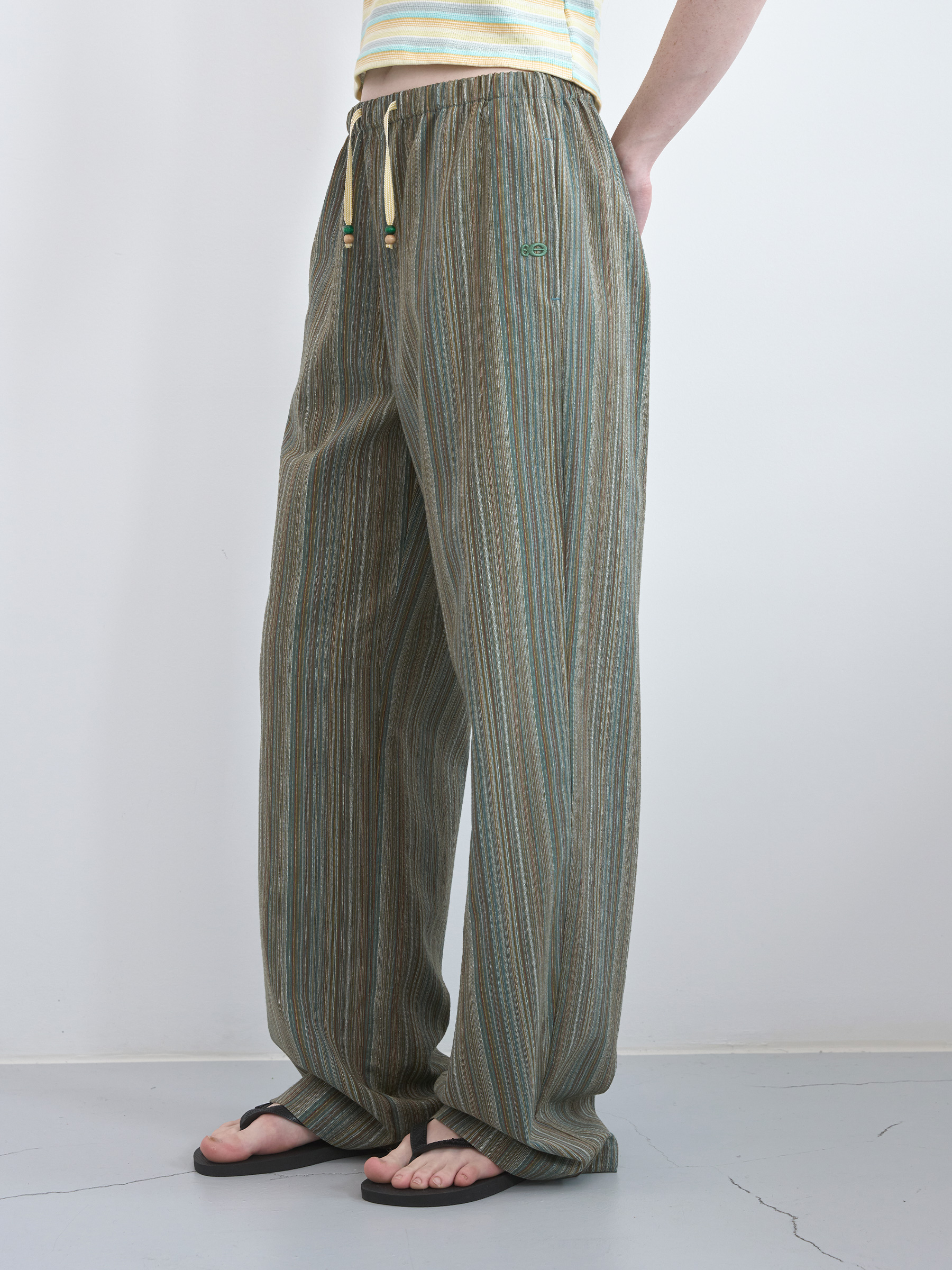 Summer Lounge Banding Pants (Khaki Stripe)