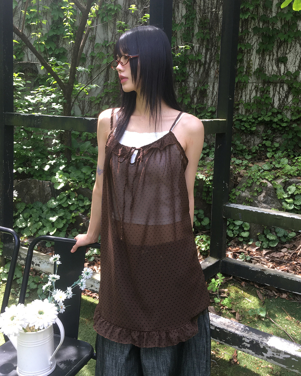 [original]ドットフリルシースルーレイヤードキャミワンピース