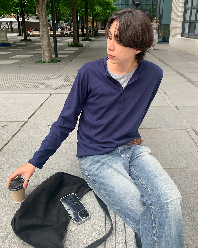 レイヤード ヘンリーネック ポイント ロンTシャツ