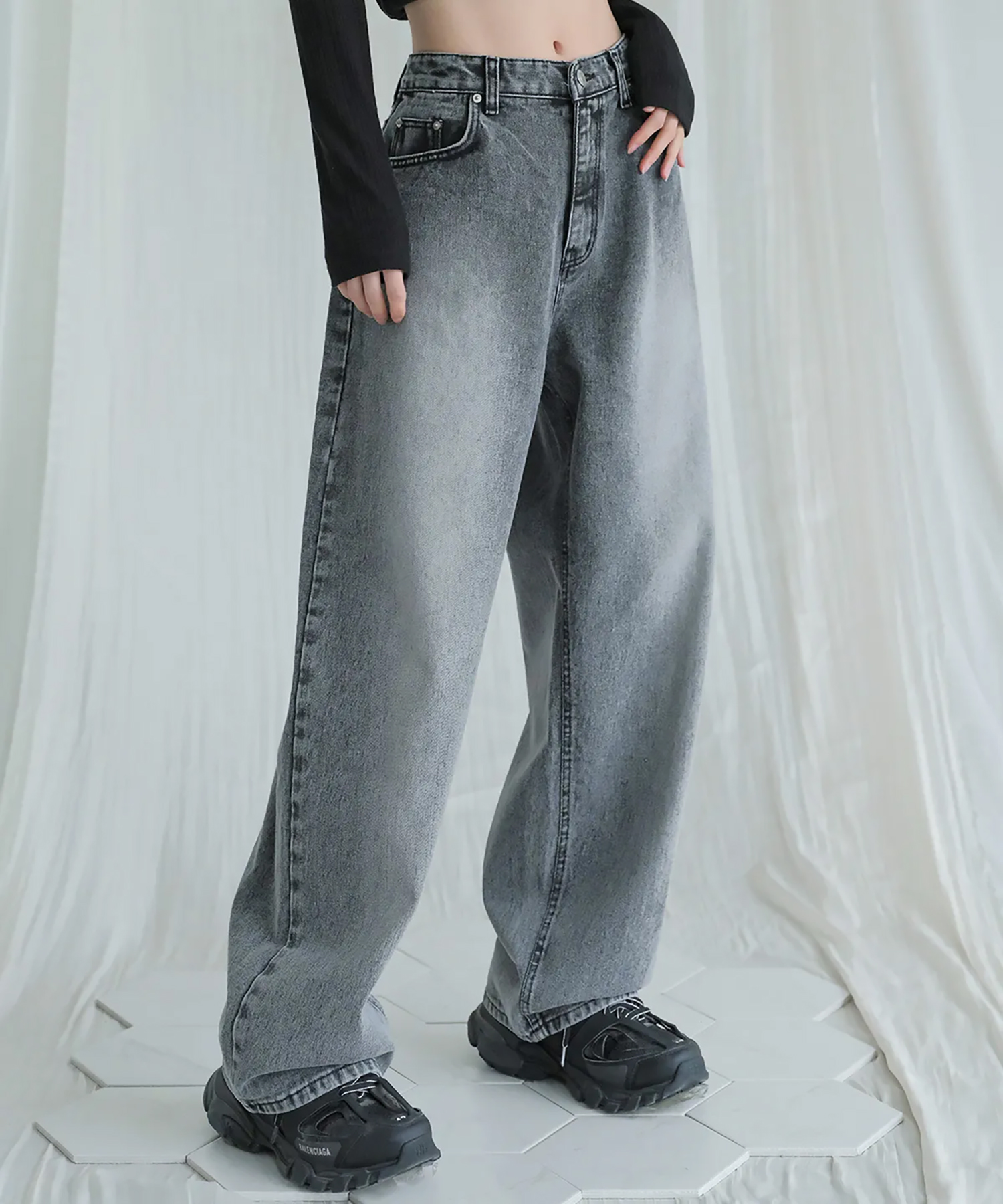 this is wide denim pants snow - 2COL