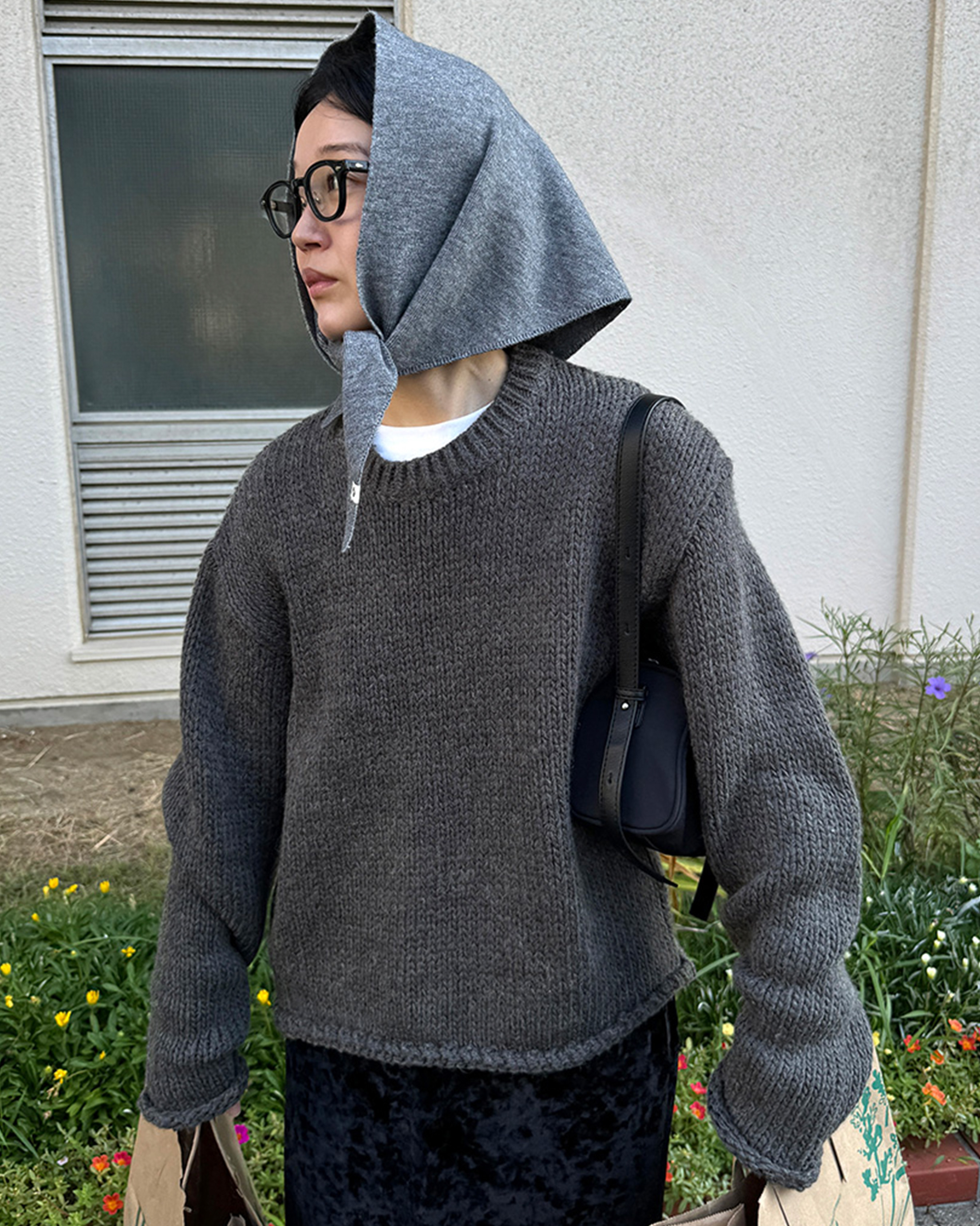 [3回再販](ORIGINAL) トライアングルスカーフ (melange gray)