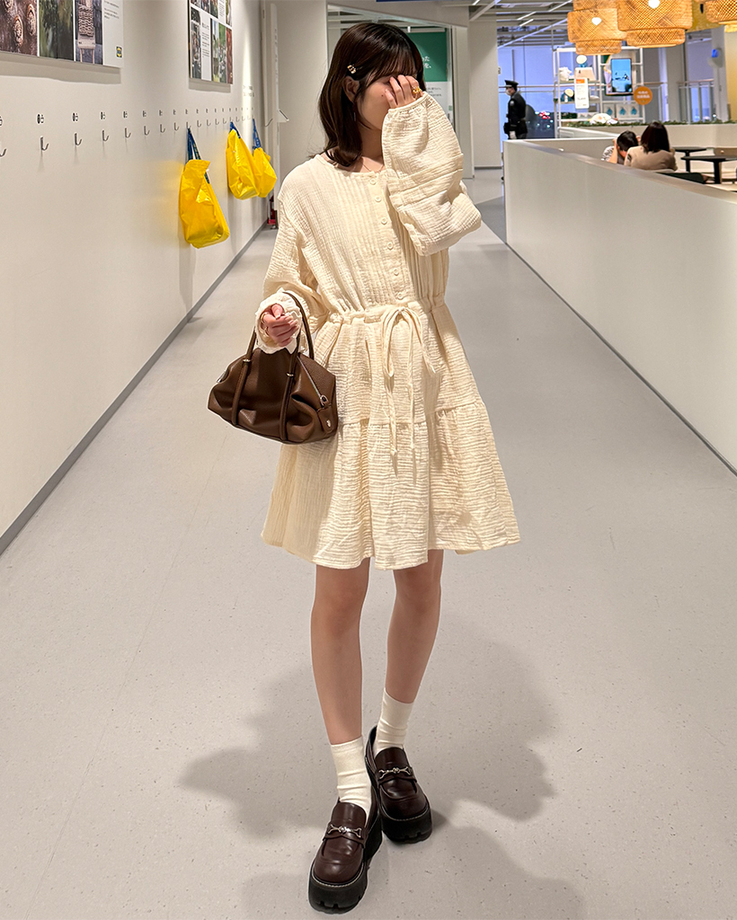 ストリング付きシャーリングワンピース