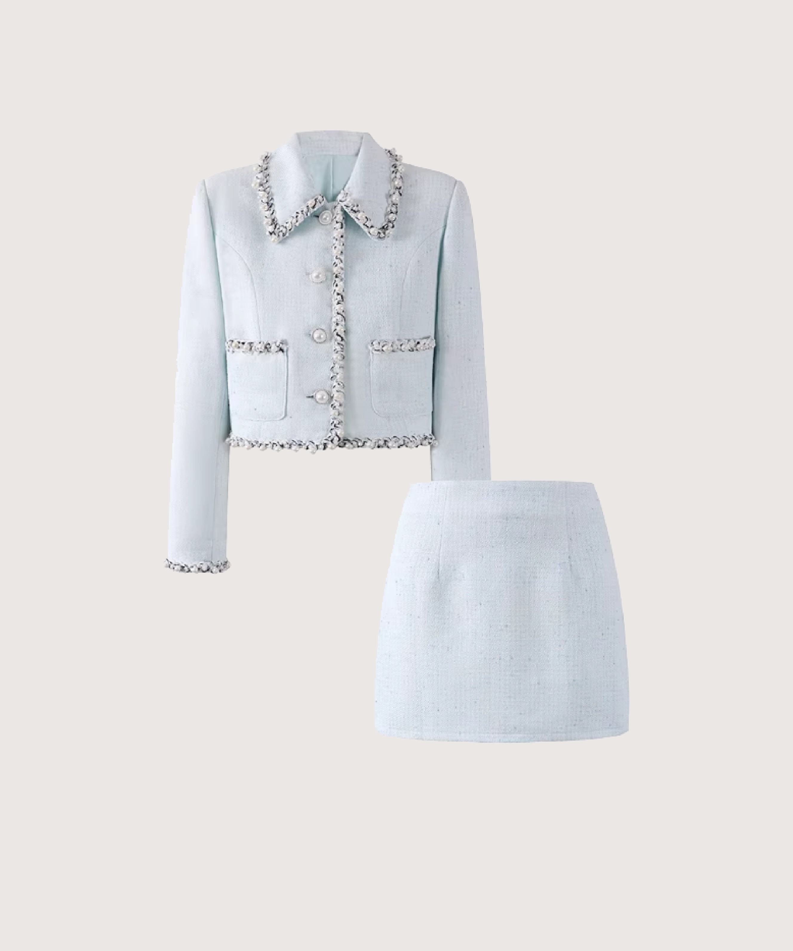 エレガントパールパイピングツイードセットアップ