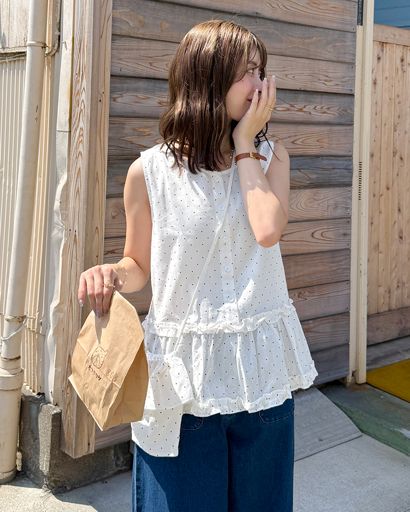 Drawer 水色 ノースリーブ 36 チェック コットンブラウス Drawer 水色 ノースリーブ 36 チェック コットンブラウス Drawer