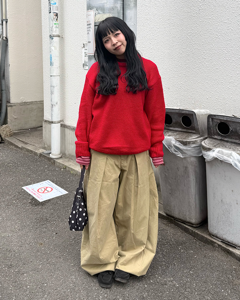 (ユニセックス)ワイドピンタックチノパンツ