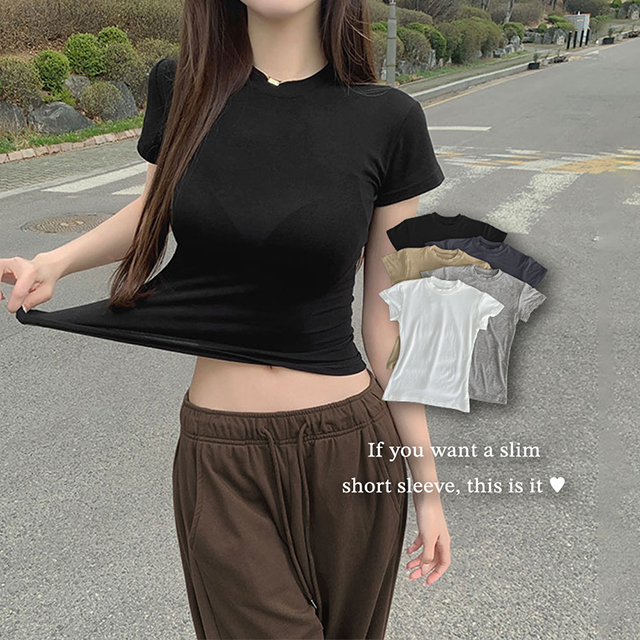 ストレッチスリム無地半袖Tシャツ