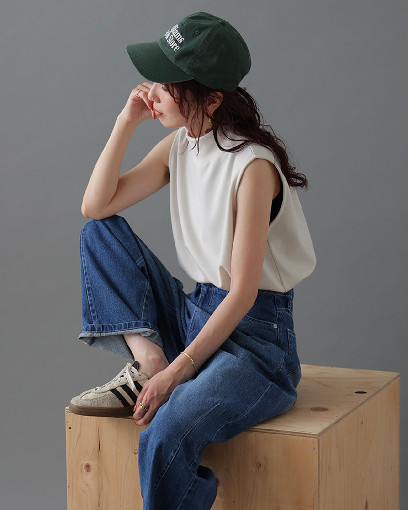 [1回再販](ORIGINAL) モックネックピンタックスリーブレス