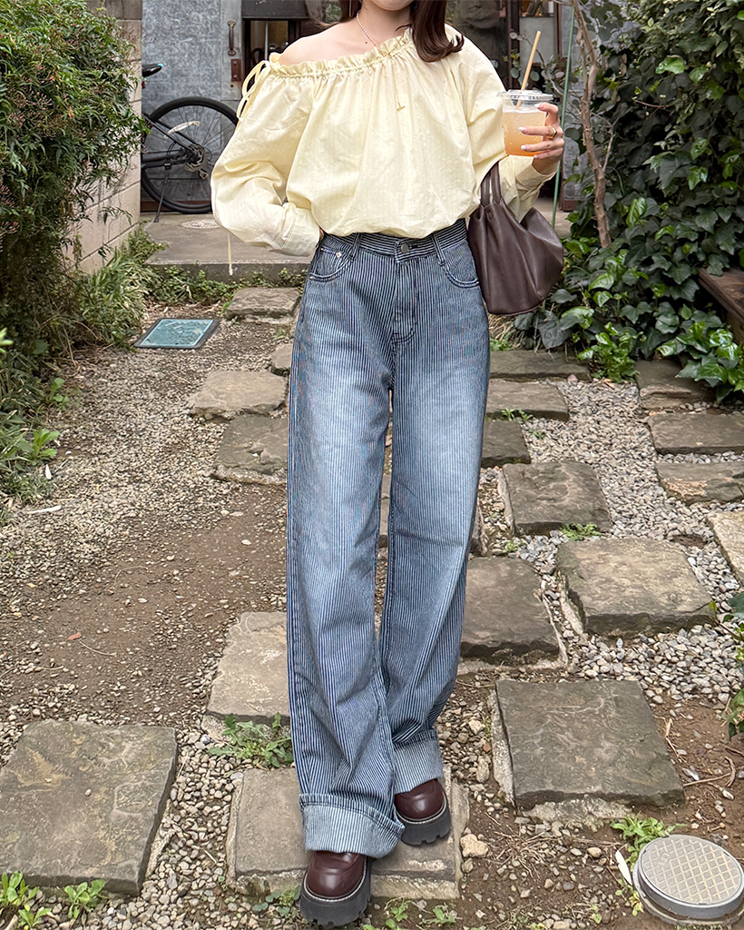 ストライプディテールデニムパンツ