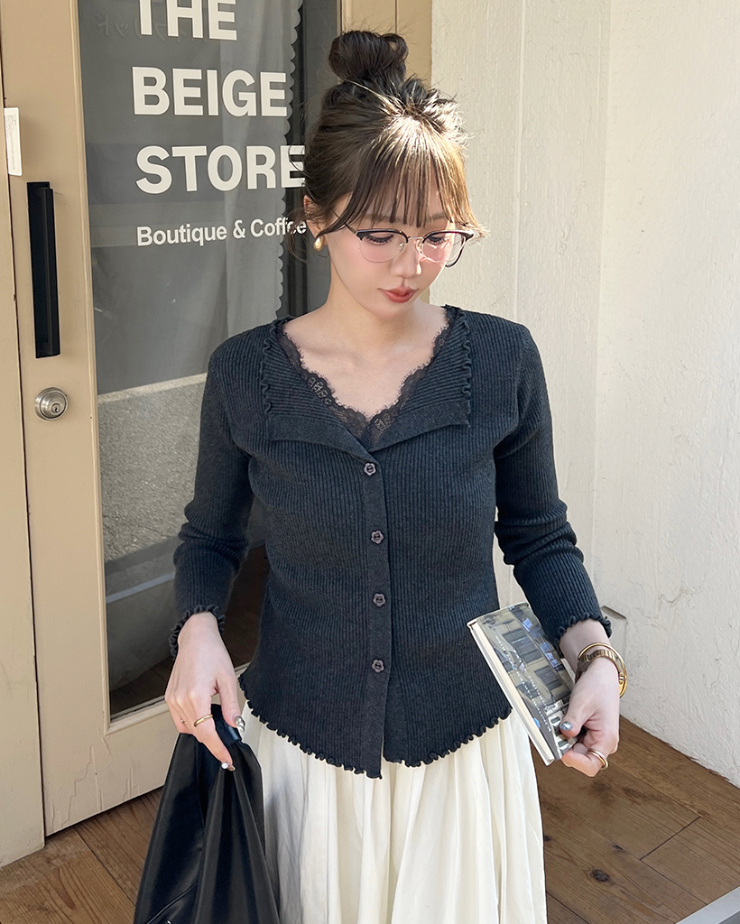 レースリブカーディガン