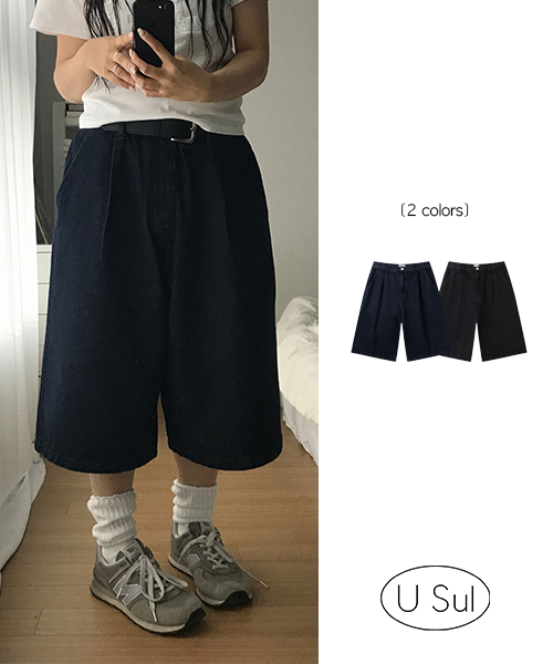 [unisex]ワイドデニムハーフパンツ