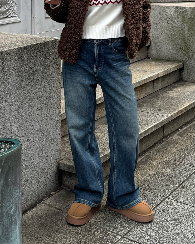 裏起毛ワイドデニムパンツ