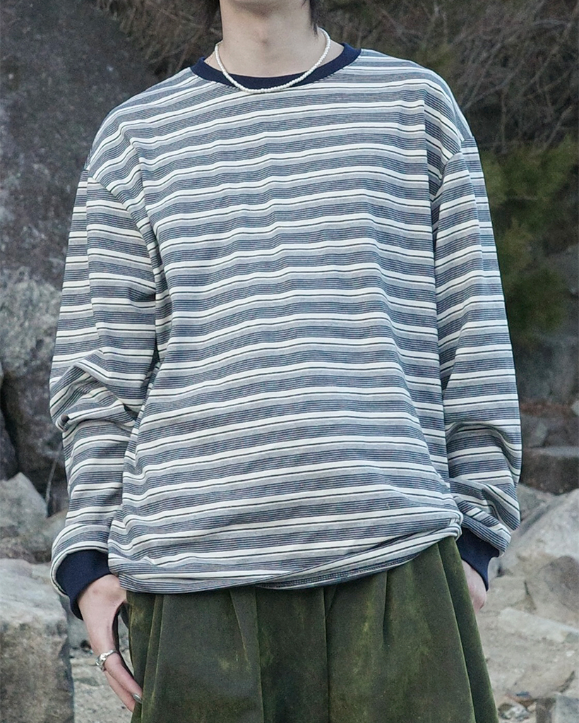 (ユニセックス)ボーダーロングスリーブTシャツ