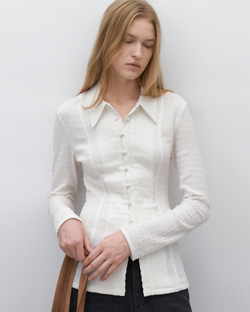 (BL-4369)WRINKLE SLIM JERSEY LONG BLOUSE