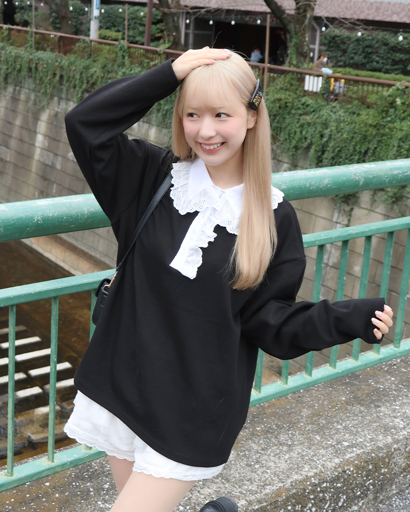 ビックレースフリルカラーポイントルTシャツ