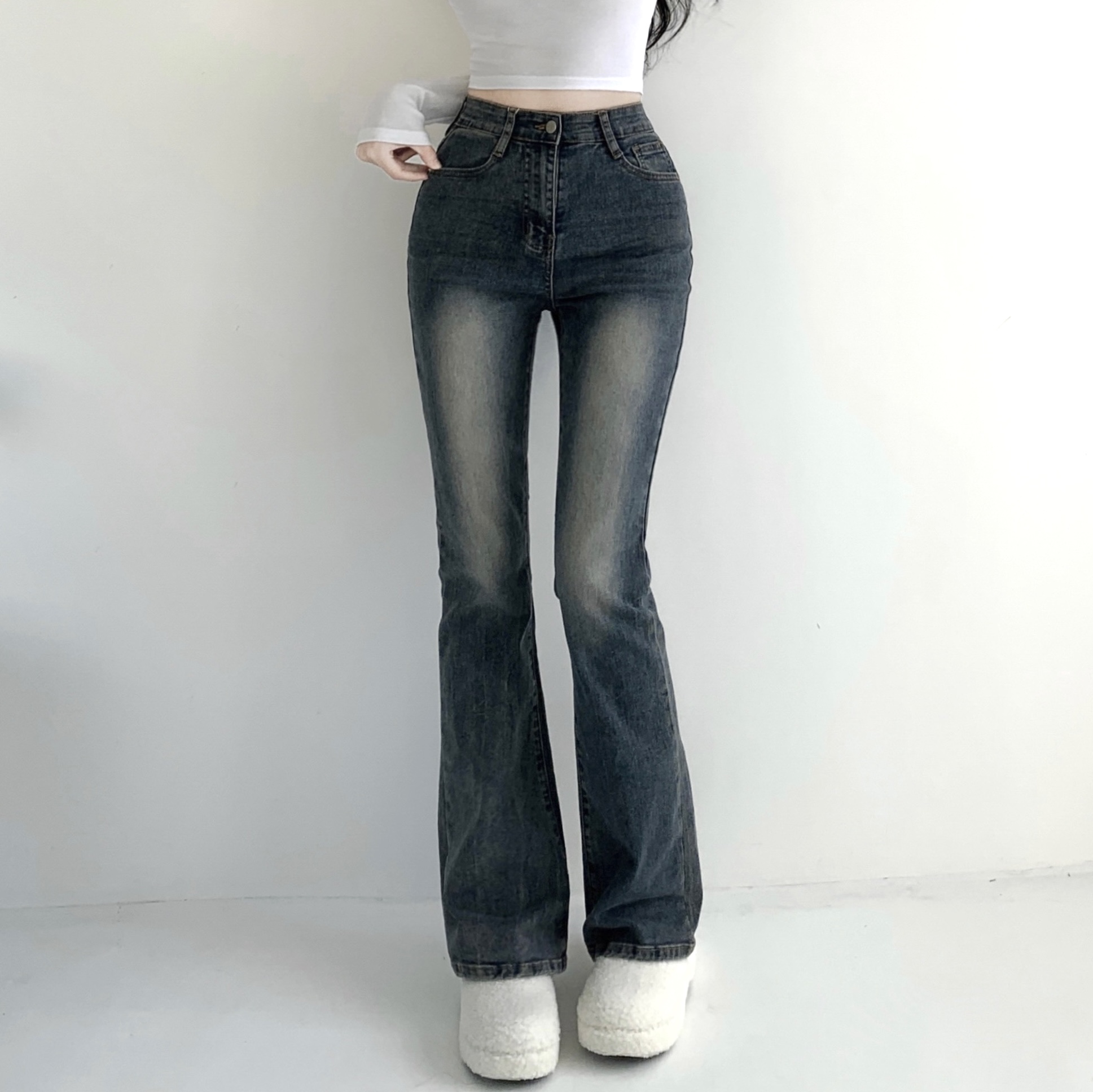 ハイウエストブーツカットウォッシュデニムパンツ | ファッション通販