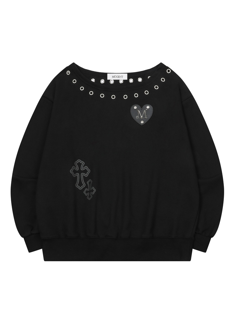 MUKE METAL LOGO HEART PATCH EYELET POINT ONE SHOULDER MTM