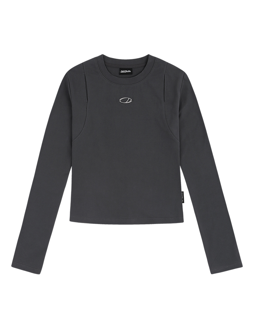 Odd Signature Cut-Off Slim Long Sleeve - LIGHT CHARCOAL