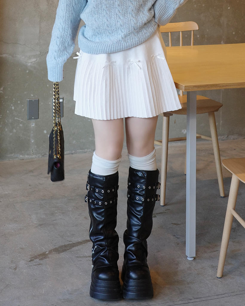 リボンディテールプリーツミニスカート