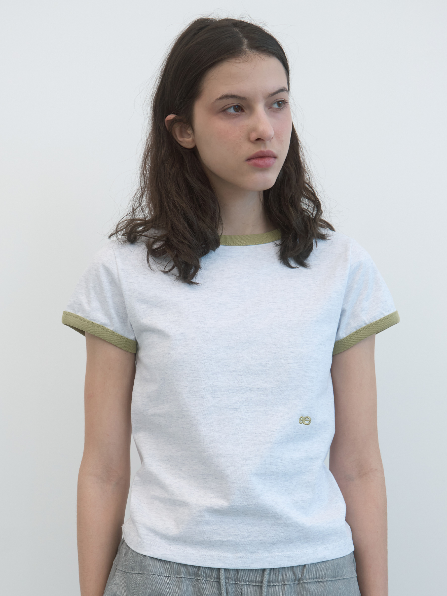 Double Logo Ringer T-shirt (Light Grey)