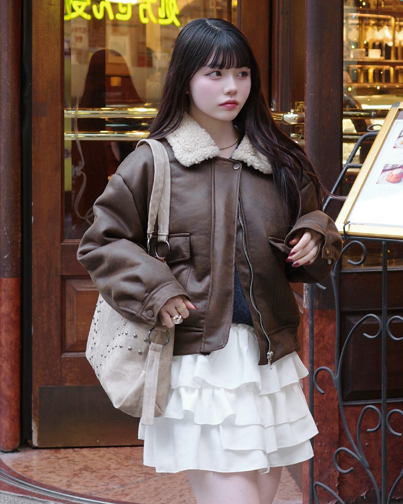 ボアカラーネックムートンジャケット