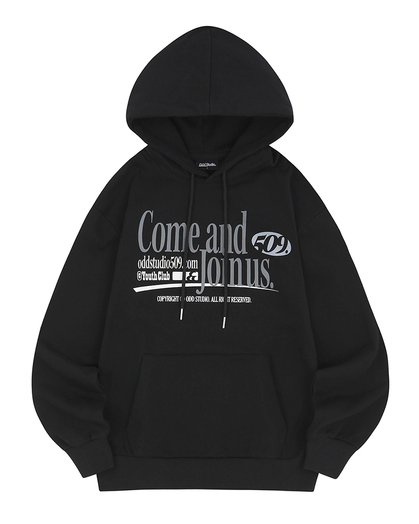 Come And Join Us Graphic Over Fit Hoodie - black