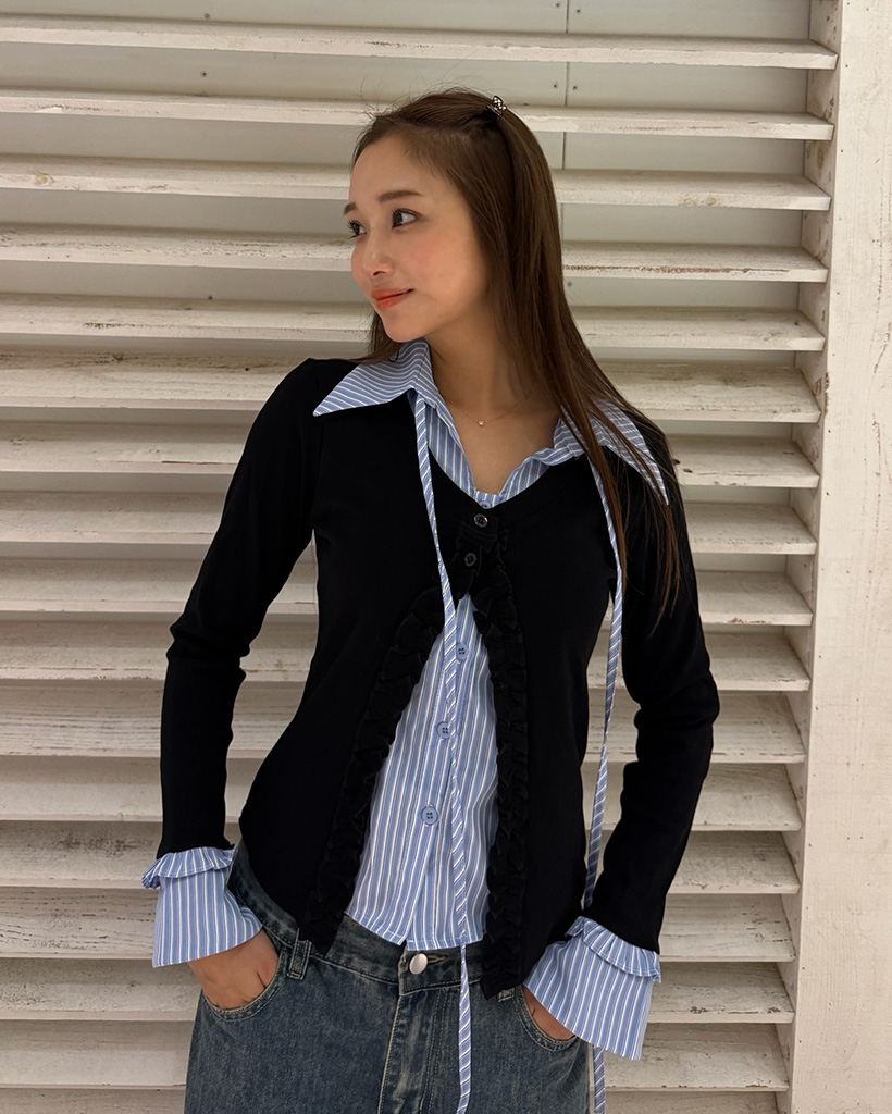 gadidanonim シャツ　美品 柄二重織シャトルジャガードロングシャツ（マスタード）【ユニ