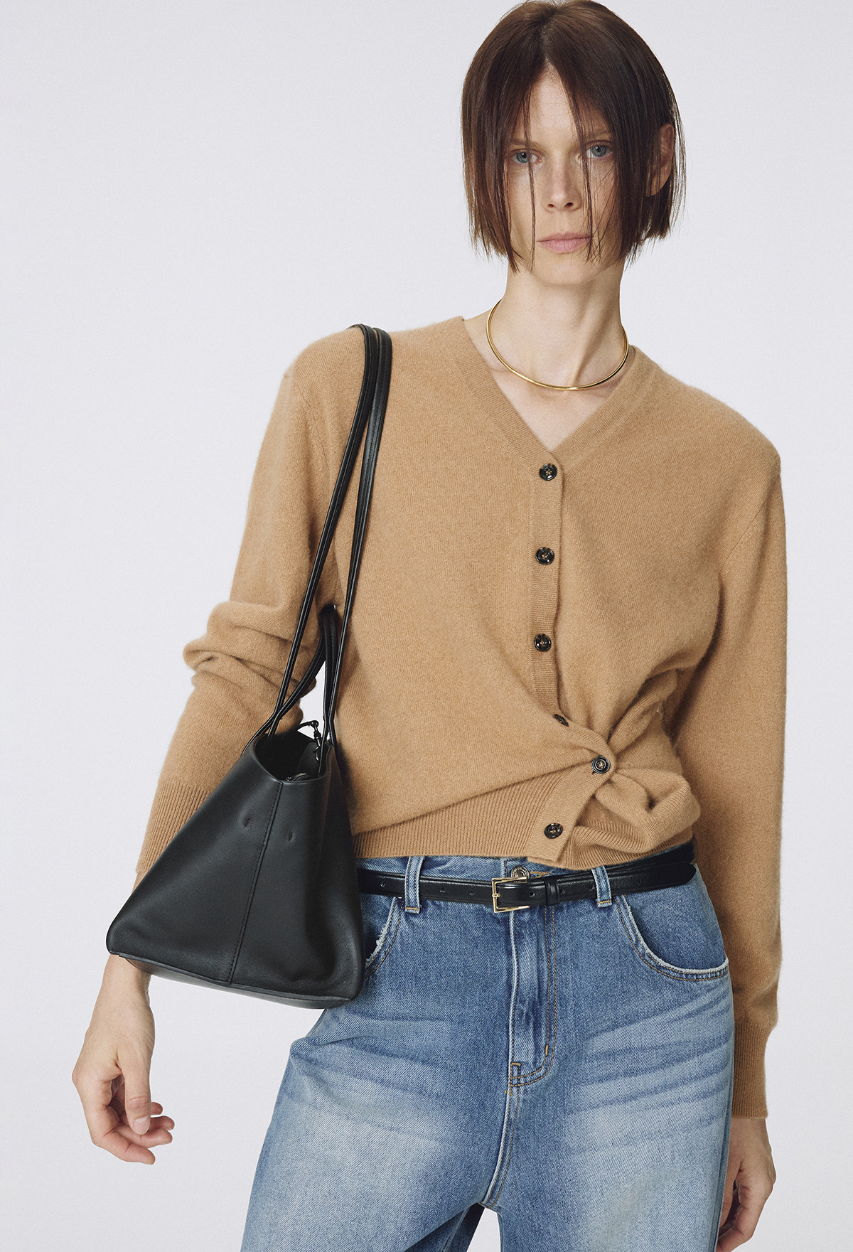 Cashmere Padded Cardigan Camel