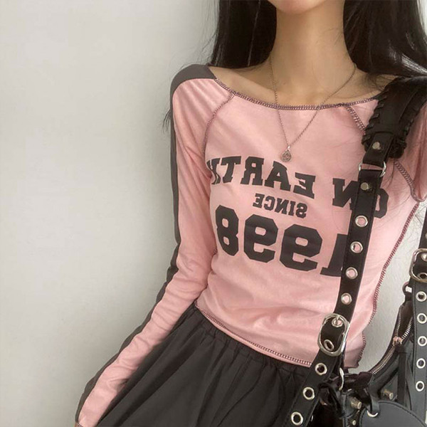 4color] y2k配色クロップド長袖Tシャツ | ファッション通販