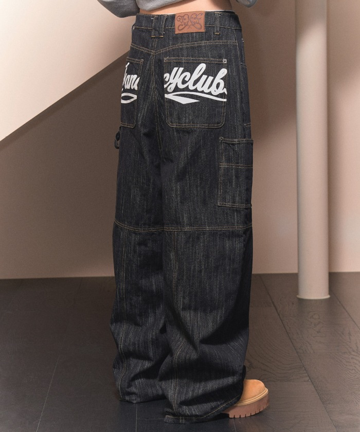 Influencer pick] CARPENTER LETTERING DENIM PANTS (BLACK)_