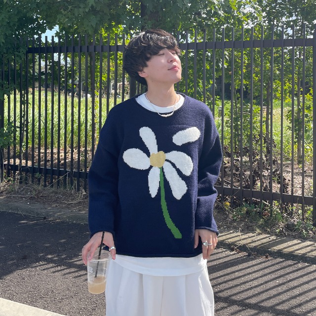 Yukkorin藍印花布 わたなべネイビーとホワイトの花柄コート 未使用 Yukkorin藍印花布 わたなべネイビーとホワイトの花柄コート 未