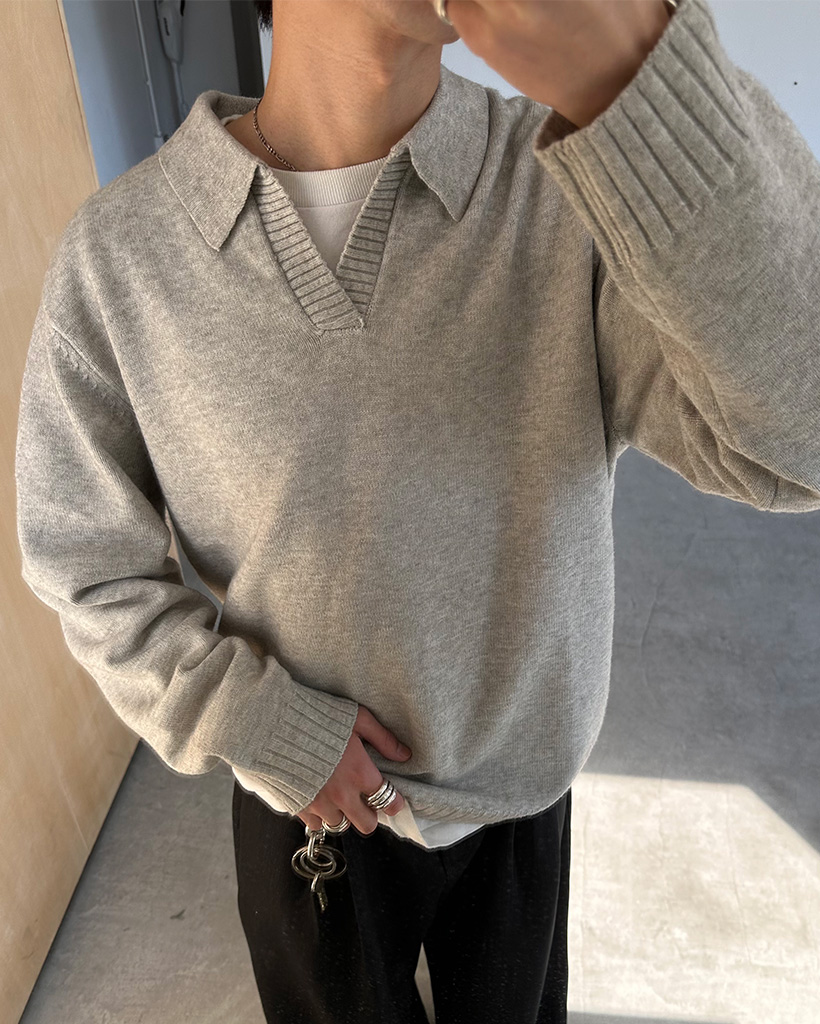 ユニセックス)オープンカラーニット | ファッション通販サイト NUGU