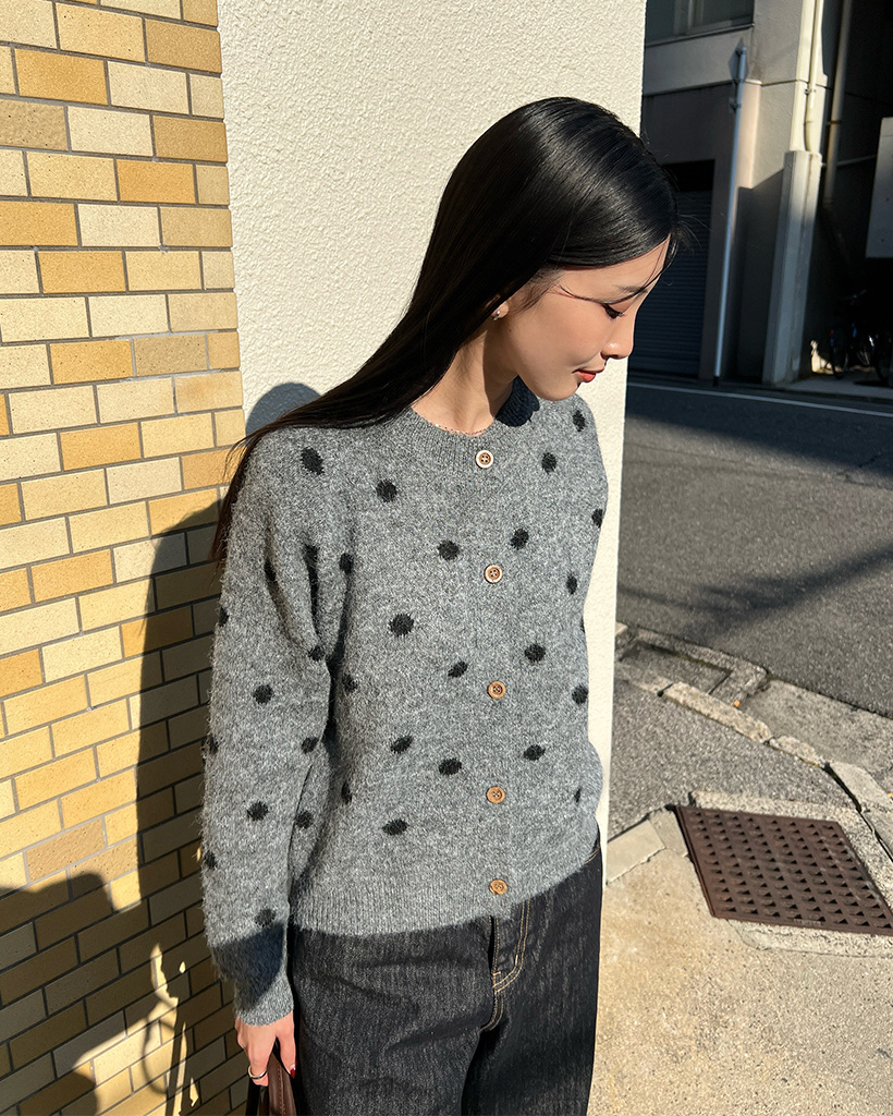 ドットラウンド長袖カーディガン